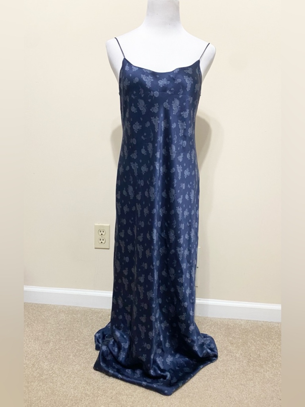 Vince Floral Slip Dress in Calico Floral & Coastal Navy Blue - Picture 2 of 8